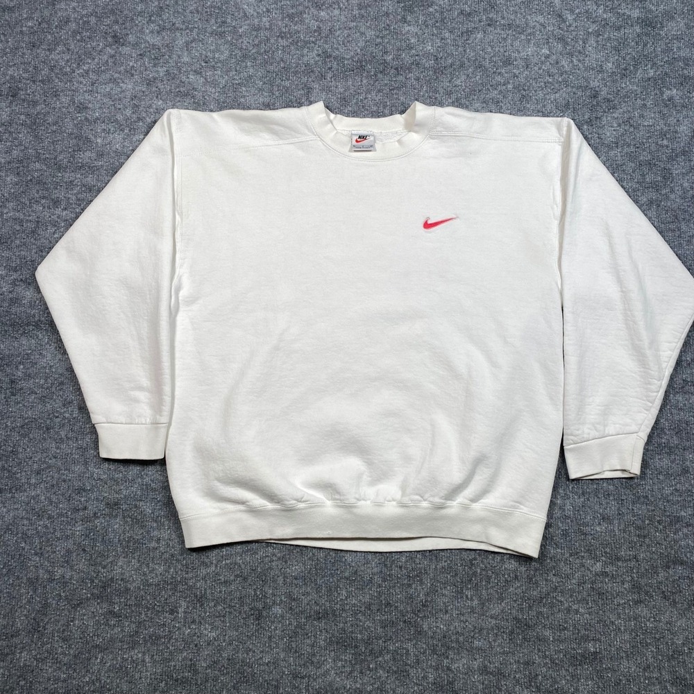 90s Nike Silver Tag White Embroidered Swoosh Crewneck Sweatshirt Large USA